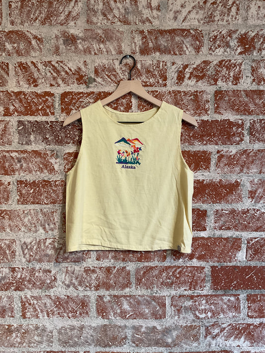 Remade: Recut Tank: Alaskan Floral Mountain Embroidered