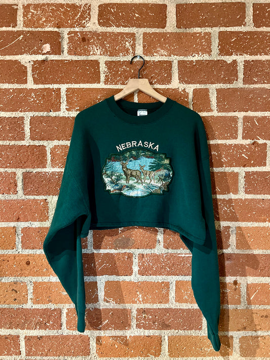 Vintage Cropped Crew XL: Nebraska Needlepoint