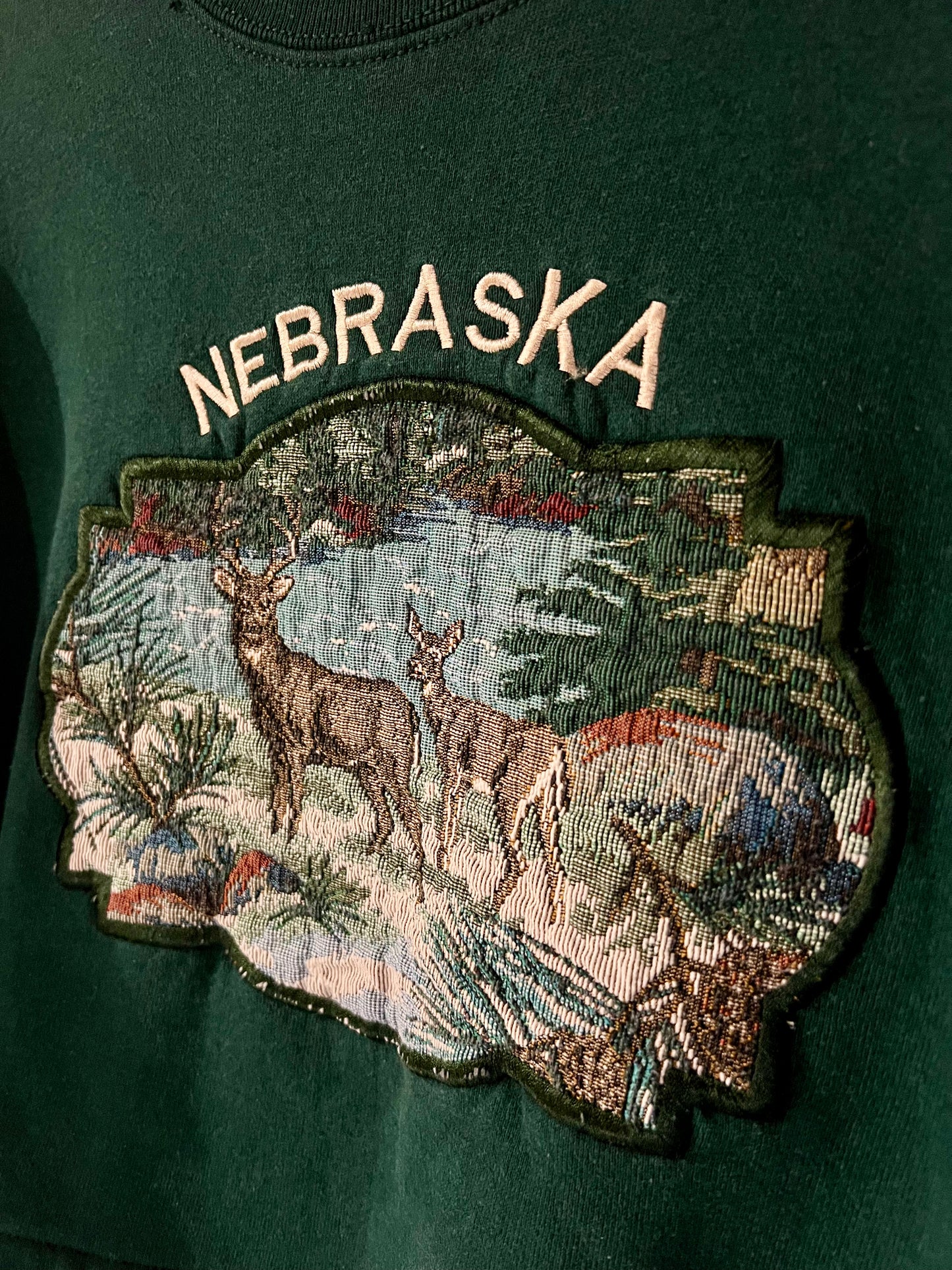 Vintage Cropped Crew XL: Nebraska Needlepoint