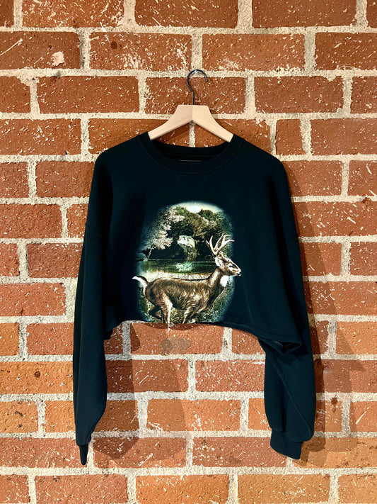 Vintage Cropped Crew XXL: Running Deer