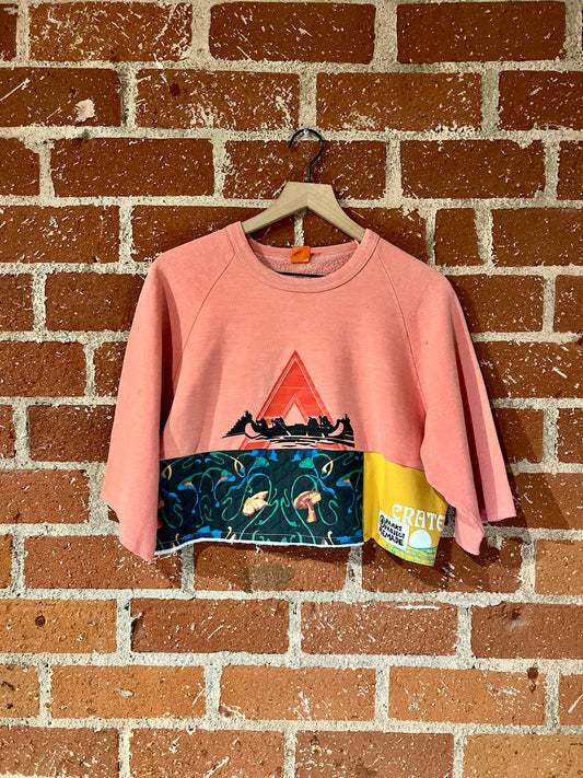 Vintage Remade Cropped Crew L: Canoe Crater Lake